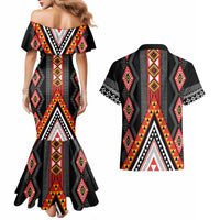 Niho Taniwha Taniko Motif Couples Matching Mermaid Dress and Hawaiian Shirt LT9 - Polynesian Pride