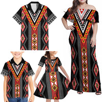 Niho Taniwha Taniko Motif Family Matching Off Shoulder Maxi Dress and Hawaiian Shirt LT9 - Polynesian Pride