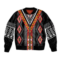 Niho Taniwha Taniko Motif Sleeve Zip Bomber Jacket