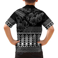 Black Taniko Kowhaiwhai Tukutuku Motif Family Matching Off The Shoulder Long Sleeve Dress and Hawaiian Shirt LT9 - Polynesian Pride