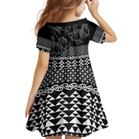 Black Taniko Kowhaiwhai Tukutuku Motif Family Matching Off The Shoulder Long Sleeve Dress and Hawaiian Shirt LT9 - Polynesian Pride