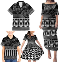 Black Taniko Kowhaiwhai Tukutuku Motif Family Matching Puletasi and Hawaiian Shirt LT9 - Polynesian Pride