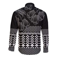 Black Taniko Kowhaiwhai Tukutuku Motif Long Sleeve Button Shirt