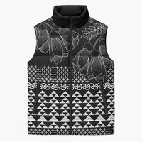 Black Taniko Kowhaiwhai Tukutuku Motif Sleeveless Puffer Jacket - Polynesian Pride