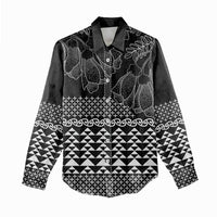 Black Taniko Kowhaiwhai Tukutuku Motif Women Casual Shirt LT9 - Polynesian Pride