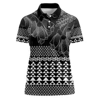 Black Taniko Kowhaiwhai Tukutuku Motif Women Polo Shirt LT9 Female Black - Polynesian Pride