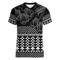 Black Taniko Kowhaiwhai Tukutuku Motif Women V-Neck T-Shirt LT9 Female Black - Polynesian Pride