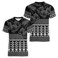 Black Taniko Kowhaiwhai Tukutuku Motif Women V-Neck T-Shirt LT9 - Polynesian Pride