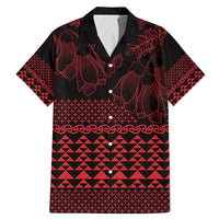 Red Taniko Kowhaiwhai Tukutuku Motif Family Matching Mermaid Dress and Hawaiian Shirt LT9 Dad's Shirt - Short Sleeve Red - Polynesian Pride