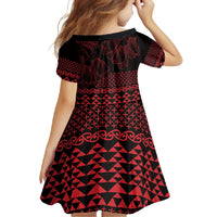 Red Taniko Kowhaiwhai Tukutuku Motif Family Matching Off Shoulder Maxi Dress and Hawaiian Shirt LT9 - Polynesian Pride