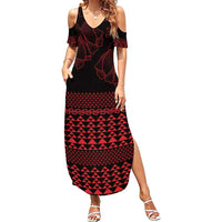Red Taniko Kowhaiwhai Tukutuku Motif Family Matching Summer Maxi Dress and Hawaiian Shirt LT9 Mom's Dress Red - Polynesian Pride