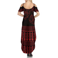 Red Taniko Kowhaiwhai Tukutuku Motif Family Matching Summer Maxi Dress and Hawaiian Shirt LT9 - Polynesian Pride