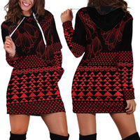 Red Taniko Kowhaiwhai Tukutuku Motif Hoodie Dress LT9 - Polynesian Pride