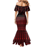 Red Taniko Kowhaiwhai Tukutuku Motif Mermaid Dress LT9 - Polynesian Pride