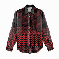 Red Taniko Kowhaiwhai Tukutuku Motif Women Casual Shirt LT9 - Polynesian Pride