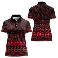 Red Taniko Kowhaiwhai Tukutuku Motif Women Polo Shirt LT9 - Polynesian Pride