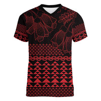 Red Taniko Kowhaiwhai Tukutuku Motif Women V-Neck T-Shirt LT9 Female Red - Polynesian Pride