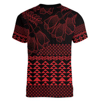 Red Taniko Kowhaiwhai Tukutuku Motif Women V-Neck T-Shirt LT9 - Polynesian Pride