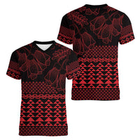 Red Taniko Kowhaiwhai Tukutuku Motif Women V-Neck T-Shirt LT9 - Polynesian Pride