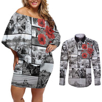 ANZAC Day Gallipoli Campaign Couples Matching Off Shoulder Short Dress and Long Sleeve Button Shirt To The End They Remain LT9 Black - Polynesian Pride