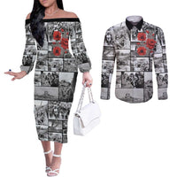ANZAC Day Gallipoli Campaign Couples Matching Off The Shoulder Long Sleeve Dress and Long Sleeve Button Shirt To The End They Remain LT9 Black - Polynesian Pride