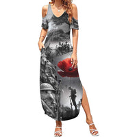 Black ANZAC Day The Battle of Lone Pine Family Matching Summer Maxi Dress and Hawaiian Shirt Kiwi-Kangaroo Soldier Lest We Forget LT9 Mom's Dress Black - Polynesian Pride