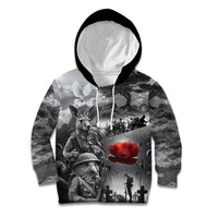Black ANZAC Day The Battle of Lone Pine Kid Hoodie Kiwi-Kangaroo Soldier Lest We Forget LT9 Hoodie Black - Polynesian Pride