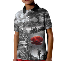 Black ANZAC Day The Battle of Lone Pine Kid Polo Shirt Kiwi-Kangaroo Soldier Lest We Forget LT9 Kid Black - Polynesian Pride
