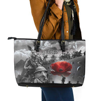 Black ANZAC Day The Battle of Lone Pine Leather Tote Bag Kiwi-Kangaroo Soldier Lest We Forget LT9 - Polynesian Pride