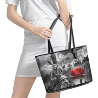 Black ANZAC Day The Battle of Lone Pine Leather Tote Bag Kiwi-Kangaroo Soldier Lest We Forget LT9 - Polynesian Pride