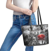 Black ANZAC Day The Battle of Lone Pine Leather Tote Bag Kiwi-Kangaroo Soldier Lest We Forget LT9 - Polynesian Pride