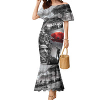 Black ANZAC Day The Battle of Lone Pine Mermaid Dress Kiwi-Kangaroo Soldier Lest We Forget LT9 Women Black - Polynesian Pride