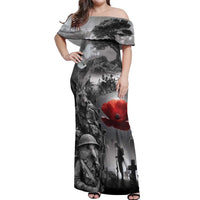 Black ANZAC Day The Battle of Lone Pine Off Shoulder Maxi Dress Kiwi-Kangaroo Soldier Lest We Forget LT9 Women Black - Polynesian Pride