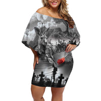 Black ANZAC Day The Battle of Lone Pine Off Shoulder Short Dress Kiwi-Kangaroo Soldier Lest We Forget LT9 Women Black - Polynesian Pride