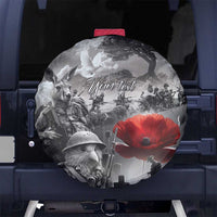 Black ANZAC Day The Battle of Lone Pine Spare Tire Cover Kiwi-Kangaroo Soldier Lest We Forget LT9 No hole Black - Polynesian Pride