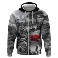 Black ANZAC Day The Battle of Lone Pine Zip Hoodie Kiwi-Kangaroo Soldier Lest We Forget LT9 Zip Hoodie Black - Polynesian Pride