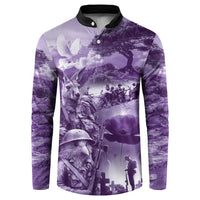 Purple ANZAC Day The Battle of Lone Pine Button Sweatshirt Kiwi-Kangaroo Soldier Lest We Forget LT9 Purple - Polynesian Pride