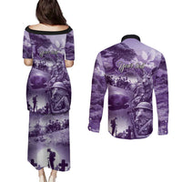 Purple ANZAC Day The Battle of Lone Pine Couples Matching Puletasi and Long Sleeve Button Shirt Kiwi-Kangaroo Soldier Lest We Forget LT9 - Polynesian Pride