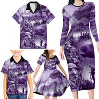Purple ANZAC Day The Battle of Lone Pine Family Matching Long Sleeve Bodycon Dress and Hawaiian Shirt Kiwi-Kangaroo Soldier Lest We Forget LT9 - Polynesian Pride