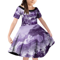Purple ANZAC Day The Battle of Lone Pine Family Matching Off Shoulder Short Dress and Hawaiian Shirt Kiwi-Kangaroo Soldier Lest We Forget LT9 Daughter's Dress Purple - Polynesian Pride