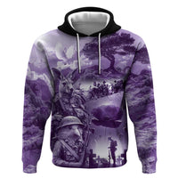 Purple ANZAC Day The Battle of Lone Pine Hoodie Kiwi-Kangaroo Soldier Lest We Forget LT9 Pullover Hoodie Purple - Polynesian Pride