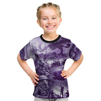 Purple ANZAC Day The Battle of Lone Pine Kid T Shirt Kiwi-Kangaroo Soldier Lest We Forget LT9 Purple - Polynesian Pride