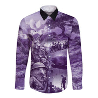 Purple ANZAC Day The Battle of Lone Pine Long Sleeve Button Shirt Kiwi-Kangaroo Soldier Lest We Forget LT9 Unisex Purple - Polynesian Pride