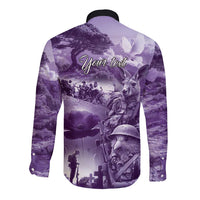 Purple ANZAC Day The Battle of Lone Pine Long Sleeve Button Shirt Kiwi-Kangaroo Soldier Lest We Forget LT9 - Polynesian Pride