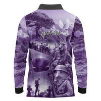 Purple ANZAC Day The Battle of Lone Pine Long Sleeve Polo Shirt Kiwi-Kangaroo Soldier Lest We Forget LT9 - Polynesian Pride