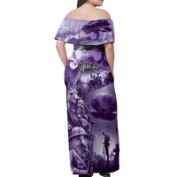 Purple ANZAC Day The Battle of Lone Pine Off Shoulder Maxi Dress Kiwi-Kangaroo Soldier Lest We Forget LT9 - Polynesian Pride