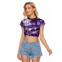 Purple ANZAC Day The Battle of Lone Pine Raglan Cropped T Shirt Kiwi-Kangaroo Soldier Lest We Forget LT9 Female Purple - Polynesian Pride
