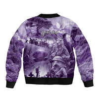 Purple ANZAC Day The Battle of Lone Pine Sleeve Zip Bomber Jacket Kiwi-Kangaroo Soldier Lest We Forget LT9 - Polynesian Pride