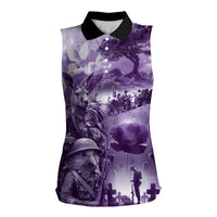 Purple ANZAC Day The Battle of Lone Pine Women Sleeveless Polo Shirt Kiwi-Kangaroo Soldier Lest We Forget LT9 Female Purple - Polynesian Pride