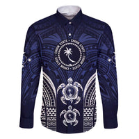 FSM Chuuk States Family Matching Puletasi and Hawaiian Shirt Micronesia Six 9 One Polynesian Tribal Pattern LT9 Dad's Shirt - Long Sleeve Blue - Polynesian Pride